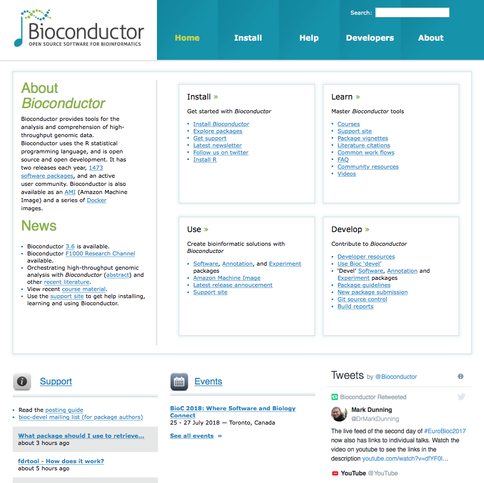 Screenshot of the Bioconductor home page at http://www.bioconductor.org.